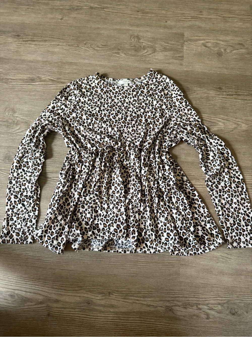 Leopard Print Long-Sleeve Peplum Top - Cream and Brown